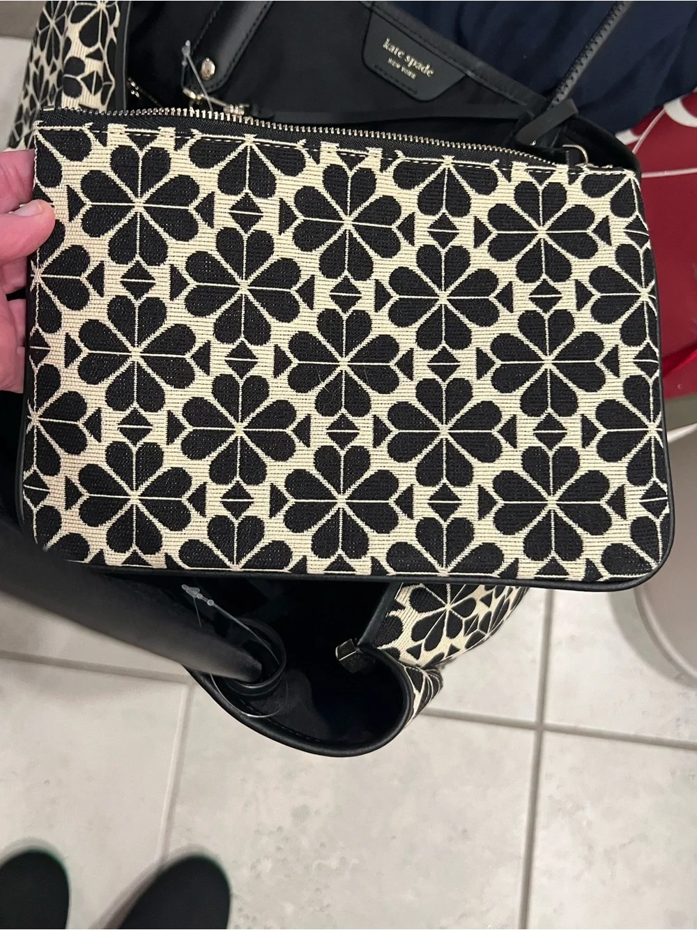 kate spade (Rare) Black & Cream spade floral Tote with Red Center Stripe - Picture 15 of 16